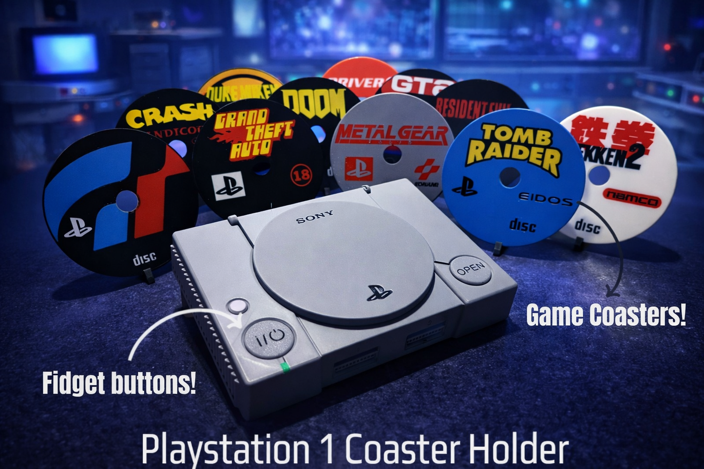 Βάση Ποτηριών PS1 Style με Game Disc Coasters – Retro Gaming Coaster Set
