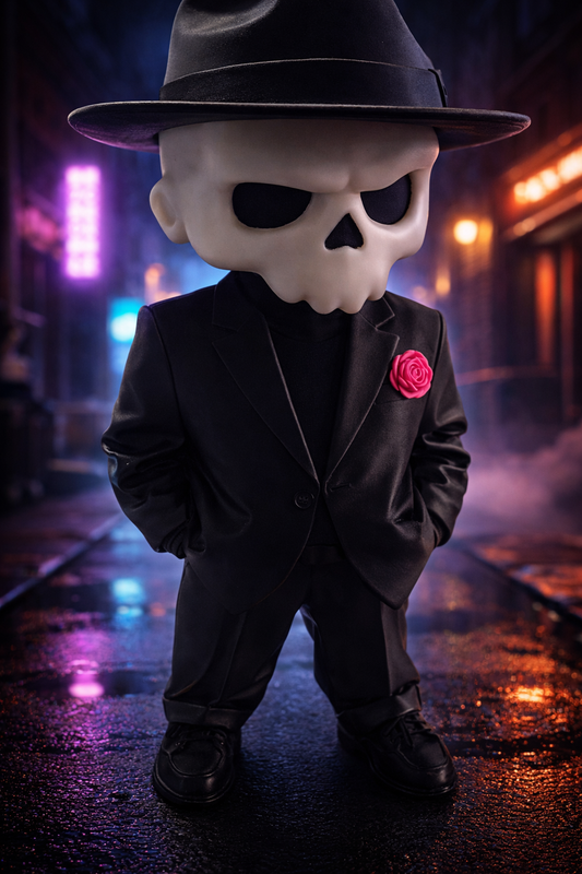 Διακοσμητική Φιγούρα “Skull Gentleman” – 3D Printed Μαύρη Μίνι Φιγούρα με Καπέλο & Κοστούμι