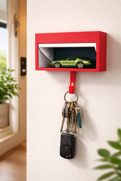 Automatic Garage Door Key Holder – Open/Close Parking Key Rack with Mini Car Display, Wall-Mounted Key Organizer for Home & Office